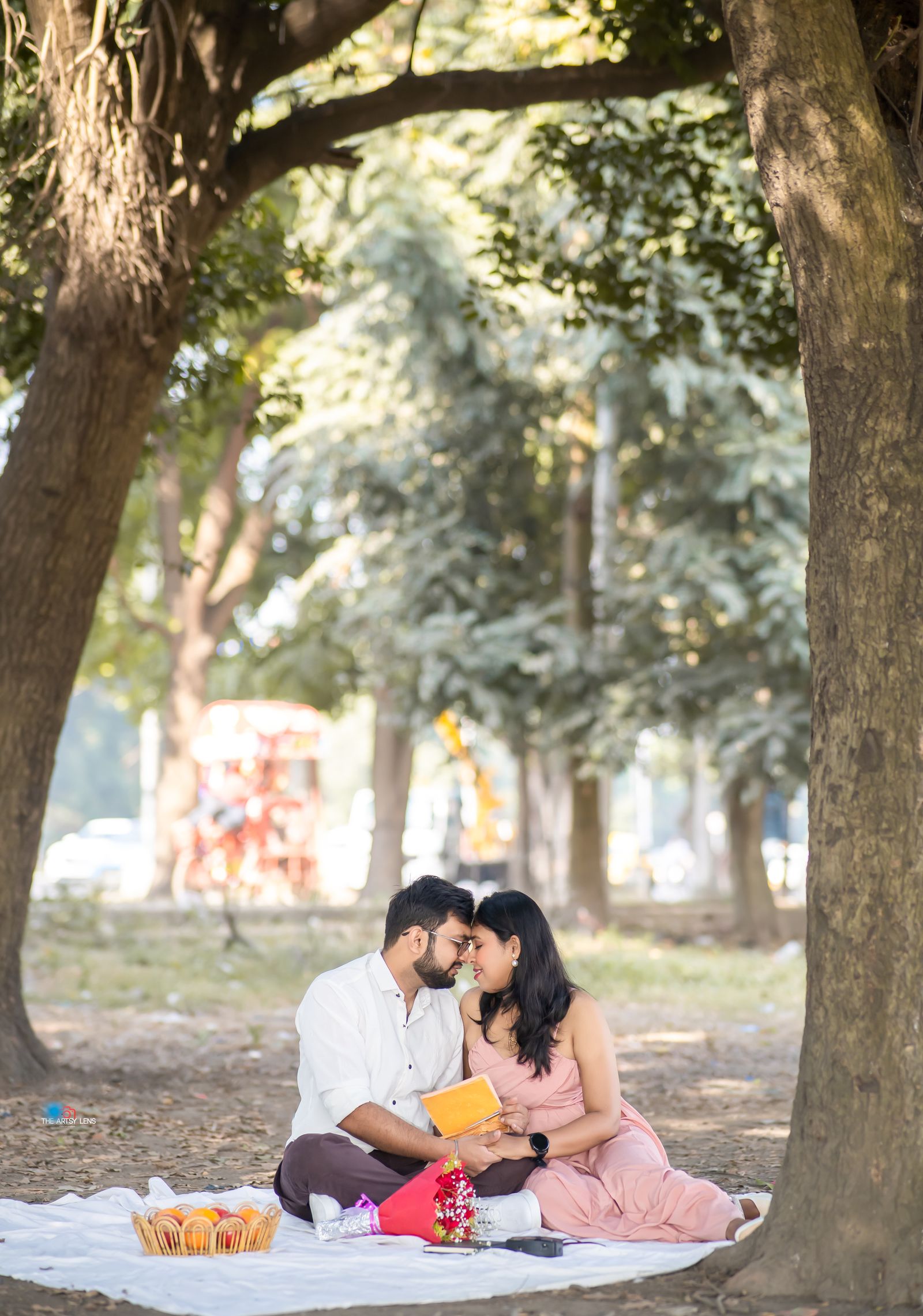 Couple enjoying an affordable picnic date together in a sunny park
